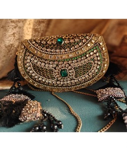 Pochette Kundan personnalisée en laiton plaqué or, sac à main de soirée traditionnel orné, pour femme, mariage, fête, ethnique - Product Image 4