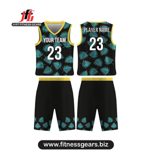 Conjunto de Uniforme de Baloncesto Personalizado con Estampado de Hojas Tropicales, Cuello en V, Sin Mangas, Absorbente de Humedad para Adultos - Product Image 1