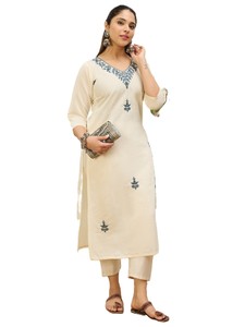 Women’s Viscose Roman Silk Floral Embroidery Motif Straight Kurta Design Casual Office Wear Regular Wear All day comfort Top - Product Image 1