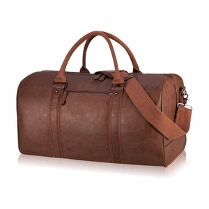 Sac de week-end classique en cuir marron élégant avec bandoulière réglable - Product Image 6