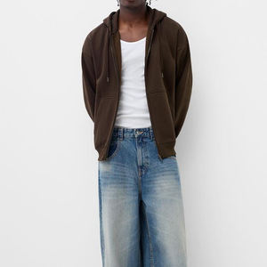 Sudadera con Capucha y Cremallera para Hombre, Talla Grande, Color Sólido, Felpa Francesa, Estilo Casual para Otoño, Corte Regular, Diseño con Bolsillos - Product Image 2