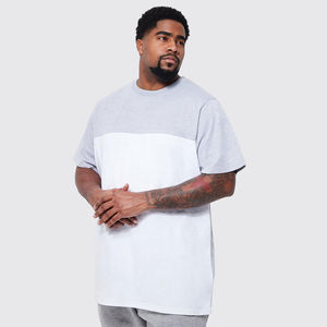Camiseta de Verano Casual de Algodón para Hombre, Cuello Redondo, Manga Corta, Color Gris Jaspeado con Paneles Horizontales Blancos, Personalizable con Logotipo OEM ODM - Product Image 5
