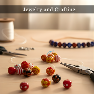 ลูกปัดแก้วแฮนด์เมดทรงกลมขนาด 16×18 มม. |   ลูกปัดตกแต่งแฟนซีหลากสีสำหรับสร้อยข้อมือและงานฝีมือ |   เส้นใยขนาด 8 นิ้ว - Product Image 2