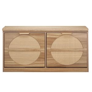 Modern 38.9 X 9.4 X 19.7 Inch Rattan-Like Entryway Shoe Bench with Flip Drawers 440lbs Shoe <b>Storage</b> Rack and 4 <b>Cushions</b> - Product Image 1