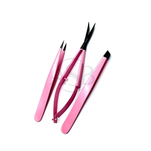 Pinzas para Cejas con Punta Inclinada en Negro y Rosa OEM con Tijeras de Resorte |   Pinza de Precisión para Cejas de Acero Inoxidable - Product Image 1