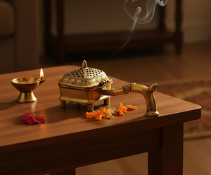 Elegante Quemador de Incienso Dhoop Dani de Latón con Asa para el Hogar, Templo, Pooja y Decoración Espiritual - Product Image 4