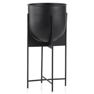Pot de fleurs noir avec support, design simple, fait main, pour décoration événementielle et jardin, prix de gros - Product Image 1