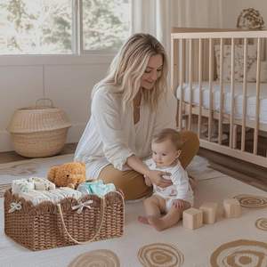 <b>Wicker</b> Diaper Caddy Scalloped <b>Basket</b> Natural Handmade Woven Baby Organizer <b>Storage</b> <b>Basket</b> Factory Wholesale Supplier - Product Image 5