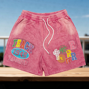 Shorts de sport pour hommes en maille avec imprimé graphique, 100 % coton, brodés, anti-plis, respirants, pour la gym et la course à pied - Product Image 2