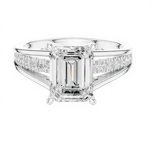 Elegante Anillo de Diamantes con Corte Esmeralda y Banda de Oro Blanco para Mujer, Joyería de Lujo para Compromiso o Boda, Regalo para Ella - Product Image 1