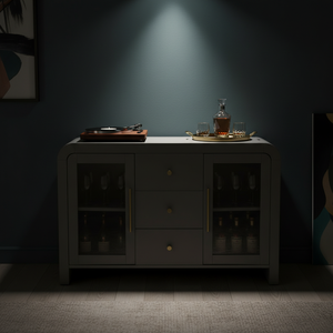 ตู้ไซด์บอร์ด ตู้บุฟเฟ่ต์ห้องนั่งเล่น ตู้คอนโซลพร้อมลิ้นชักกลางสามช่องและกระจกด้านข้างสองด้าน ดีไซน์ทันสมัย สีสันโดดเด่น - Product Image 3