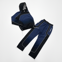 Conjunto Deportivo Unisex con Capucha, Azul y Negro, con Cierre de Cremallera, Estilo Deportivo, Transpirable, de Poliéster, para Otoño