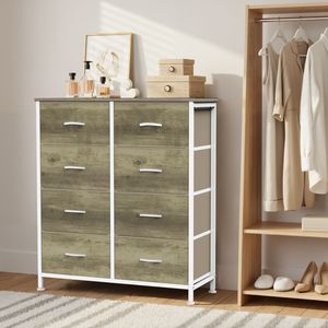 ตู้ลิ้นชัก 8 ชั้นทรงสูงสำหรับห้องนอน พร้อมโครงเหล็กแข็งแรงและท็อปไม้หุ้มผ้า - Product Image 6