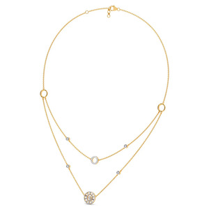 Collar de diamantes con diseño de círculos en capas, cadena doble colgante y medallón geométrico - Product Image 1