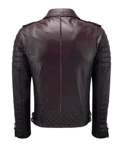 Men's Genuine Leather Canvas Moto Jacket Slim Fit Stand Zipper Closure Solid Color Winter Waterproof Breathable Reversible - Product Image 4