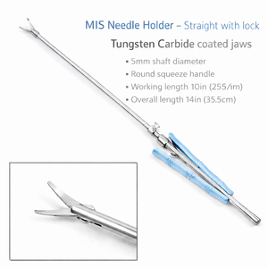 Portaagujas MIS Recto con Bloqueo, Mordazas de Carburo de Tungsteno, Eje de 5 mm, Longitud de Trabajo de 25 cm, Longitud Total de 35.5 cm – ZETOMEDPRO - Product Image 2