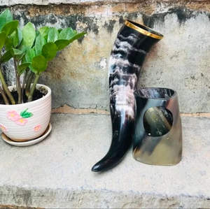 Ox Viking Authentic Handmade Drinking Horn Inspired by the Compass Medieval Norse Style Engraving Polished <b>Stand</b> for Parties - Product Image 2