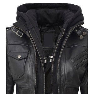 Premium Genuine Black Leather Hooded <b>Jacket</b> Women Detachable Fleece Hoodie Windproof Warm Winter Motorcycle Bomber - Product Image 4