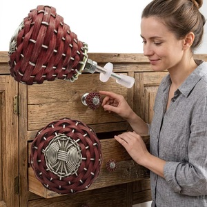Ba Woven Wood Cabinet Knobs Round Modern Design Eco-Friendly Adjustable Easy Installation for Home Office Furniture Handles - Product Image 6