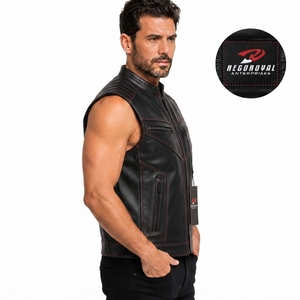 Chaleco de Cuero para Hombre, Chaleco de Motociclista de Cuero Genuino de Alta Calidad, Cierre de Botones, Ajuste Cómodo, Ropa Clásica para Motociclistas - Product Image 2