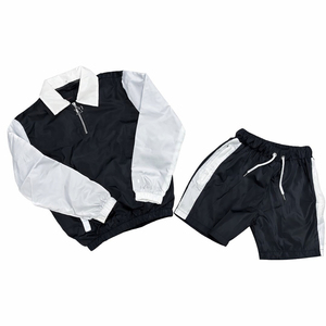 Men Sporty Tracksuit Set Black Gray Polyester Breathable <b>Polo</b> Collar Long Sleeve Shorts Spring Casual Wear - Product Image 4