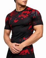 T-shirt de sport respirant à manches courtes pour homme, imprimé camouflage noir et rouge, séchage rapide, en spandex, anti-transpiration, vente chaude