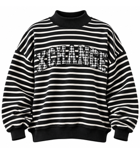 OEM Custom <b>Women</b>’s <b>Christmas</b> Mock Neck <b>Sweatshirt</b> Drop Shoulder Striped Cotton Fleece MERRY Gingham Letter Applique - Product Image 6