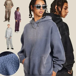 เสื้อฮู้ดดี้ผู้ชายทรงโอเวอร์ไซส์ สไตล์วินเทจ ล้างสี ลายเรียบ คอปก แบรนด์สตรีทแวร์ ถักหนา สำหรับฤดูใบไม้ร่วง พร้อมโลโก้สั่งทำ - Product Image 2