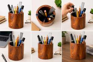 Porte-stylos en bois fait main, organiseur de bureau pour le bureau et la maison - Product Image 5