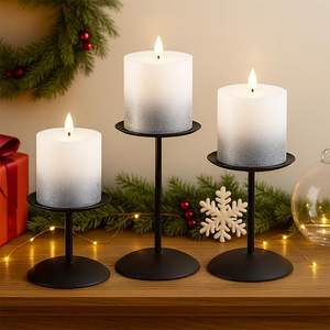 Ensemble de 3 chandeliers modernes noirs en métal pour bougies piliers, style minimaliste et rustique - Product Image 3