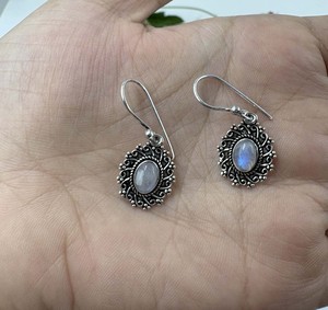 Classic <b>Hook</b> Style Brass Dangle <b>Earrings</b> 925 Silver Plated Moonstone <b>Earring</b> Fashion Statement Jewelry - Product Image 1