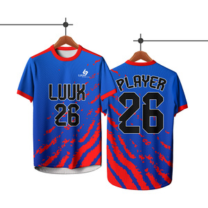 Camiseta de Fútbol Sublimada Azul y Roja para Hombre LUUK, Cuello Redondo, Manga Corta, Absorbe la Humedad, 100% Poliéster, Corte Regular para Adultos - Product Image 3
