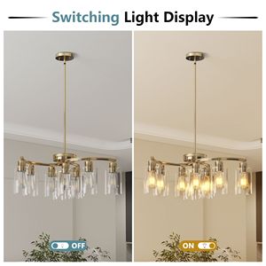 Lampadario Contemporaneo in Vetro Dorato a 9 Luci con Altezza Regolabile, Kit di Illuminazione Sospesa per Tavoli da Pranzo - Product Image 6