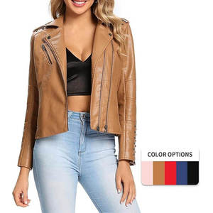 Vestes en cuir ajustées tendance pour femmes, vente en gros, avec logo personnalisé, couleur, taille, broderie, rivets, décoration, manteau en cuir teint - Product Image 2