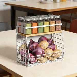Simple Metal and Wooden Wall Mounted <b>Rack</b> Perfect For Spice Sauce Bottles <b>Plates</b> Storage Saves Kitchen Counter And Cabinet Space - Product Image 4