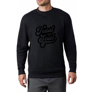 Men's Black Crew Neck Pullover Sweatshirt Regular Fit 100% Polyester Printed Letter Design Casual Winter Wear Breathable Fleece - Product Image 6