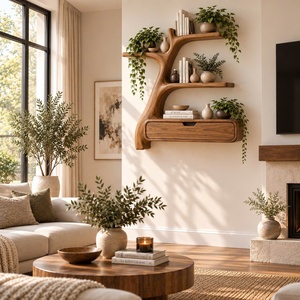 Étagère murale en bois contemporaine unique, faite à la main, avec plusieurs étagères et tiroirs pour la maison, le bureau, la salle d'étude, la bibliothèque - Product Image 6