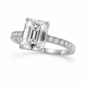 Anillo de compromiso de diamantes con corte esmeralda para mujer, plata 925, chapado en rodio, engaste de garras, estilo clásico, certificado IGI - Product Image 6