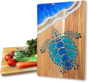 Planche à découper ronde moderne en bois et résine époxy de qualité supérieure, faite à la main, épaisseur 1,5 cm, passe au lave-vaisselle, pour la cuisine et les restaurants - Product Image 6