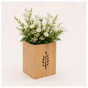 Porte-couverts en bois artisanal avec motif de feuille découpée, organiseur d'ustensiles écologique pour la cuisine et la table à manger - Product Image 6