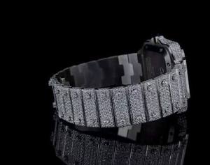 Montre-bracelet à quartz carrée en acier inoxydable avec diamant Moissanite VVS, cadran en verre, bracelet de 20 mm, bouton poussoir pour démonter le bracelet, unisexe - Product Image 5