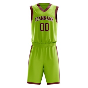 Conjunto de Uniforme de Baloncesto Sublimado Personalizado Verde Granate Cuello en V Sin Mangas Absorbente de Humedad Unisex para Adultos - Product Image 3