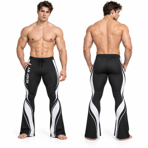 Leggings acampanados para hombre con estampado personalizado, cintura con cordón, bloques de color, pantalones de compresión para gimnasio y fitness, leggings de corte bootcut, mallas de yoga para hombre - Product Image 2