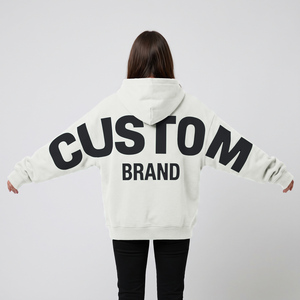 Sweat à capuche personnalisé pour femme en molleton de coton brossé épais, avec impression graphique effet délavé et bordure côtelée - Product Image 3