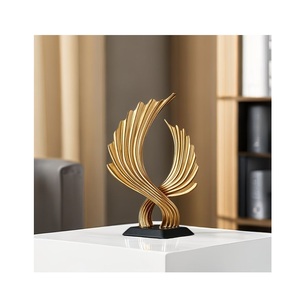 Escultura Moderna de Alas Abstractas Doradas, Estatua Contemporánea con Ondas Acordonadas, Adorno de Lujo para Mesa de Salón u Oficina - Product Image 3