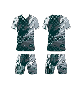 Custom Sublimated Soccer Uniform Set Blue Camouflage V-Neck Jersey Matching Shorts Moisture Wicking Adult Regular Fit - Product Image 3