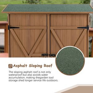 Casetta da Giardino in Legno Marrone con Porta Lucchettabile, Facile da Montare, Ripiani Rimovibili e Tetto a Spiovente - Product Image 5