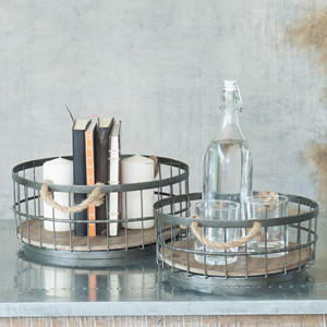 Set of 2 Coastal <b>Wire</b> <b>Storage</b> <b>Baskets</b> with Rope Handles Multipurpose Kitchen Tableware Made of Durable Metal - Product Image 3