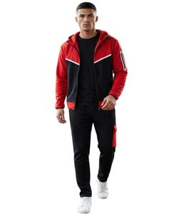 Ensemble deux pièces pour homme, sweat à capuche contrasté avec fermeture éclair, manches longues, poches latérales zippées, jogging en laine, ensemble de jogging pour homme - Product Image 2