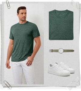 Men's Dark Green Cotton Crew Neck Short Sleeve Casual T-<b>Shirt</b> Breathable Plain Dyed Summer Wear - Product Image 5